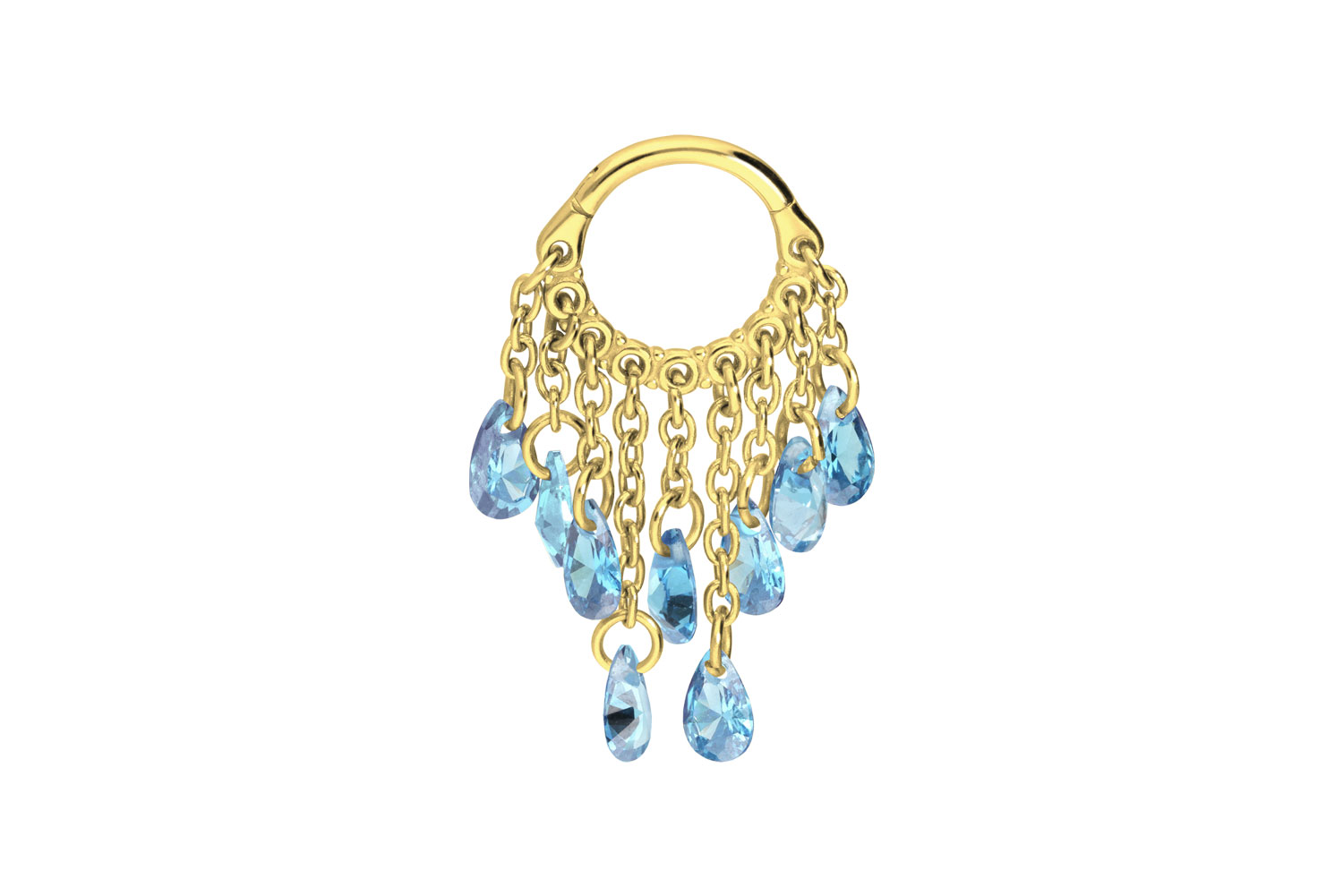 Chirurgenstahl Segmentring Clicker Piercing KETTENVORHANG + KRISTALLTROPFEN